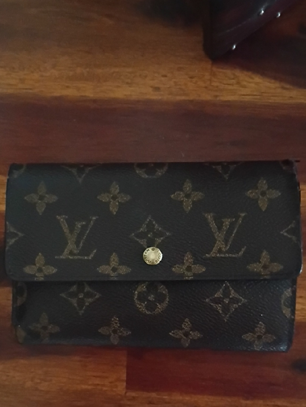 Vintage Louis Vuitton Monogram Snap Wallet - Brown and Gold. Some Flaws.
